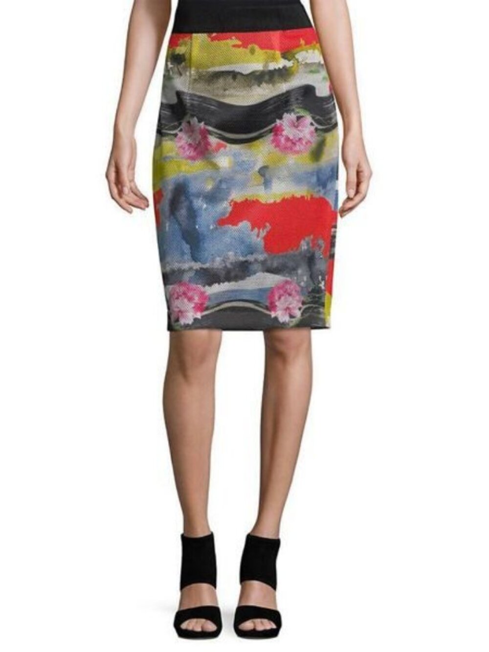 MILLY Multicolor Mesh Print Long Pencil Skirt NWT Size 6